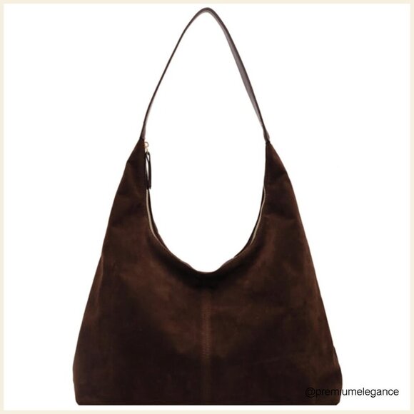 Handbags - Faux Suede Hobo Tote Shoulder Bag 15.4 Inches Travel Work Purse